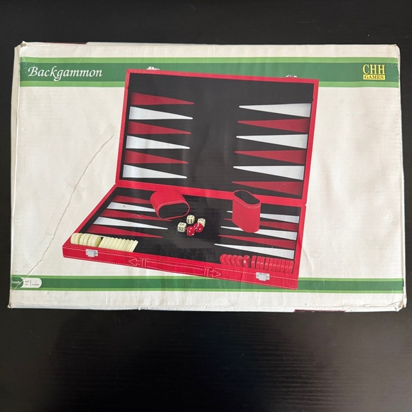 NEW 15" Red Leatherette Backgammon Game Set Black & Red Velour Inlay Board - Picture 2 of 14